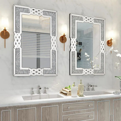 LUVODI Large Full-Body Wall Mirror — Artistic Silver Diamond Crush Bathroom Vanity Mirror