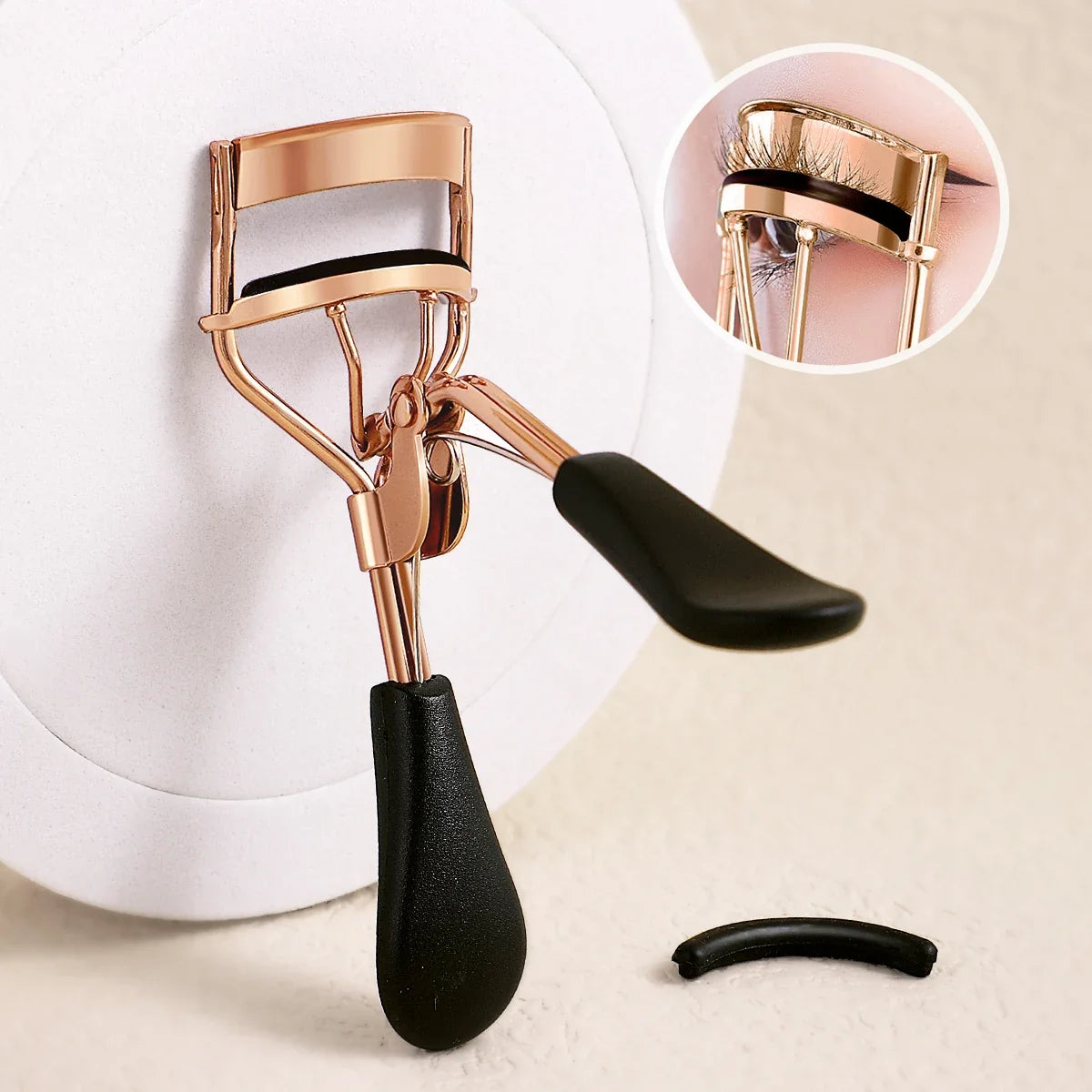 Portable Eyelash Curler - Stainless Steel Lash Curling Tool with 15 Silicone Pads