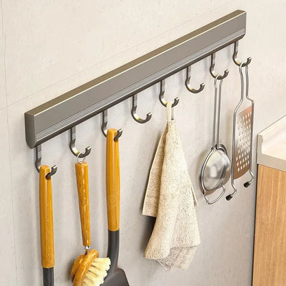 Wall Mounted Hooks Rack | Punch-Free Kitchen Utensils Storage Row Hook Holder | Multi-Purpose Bathroom Robe Towel Coat Hangers