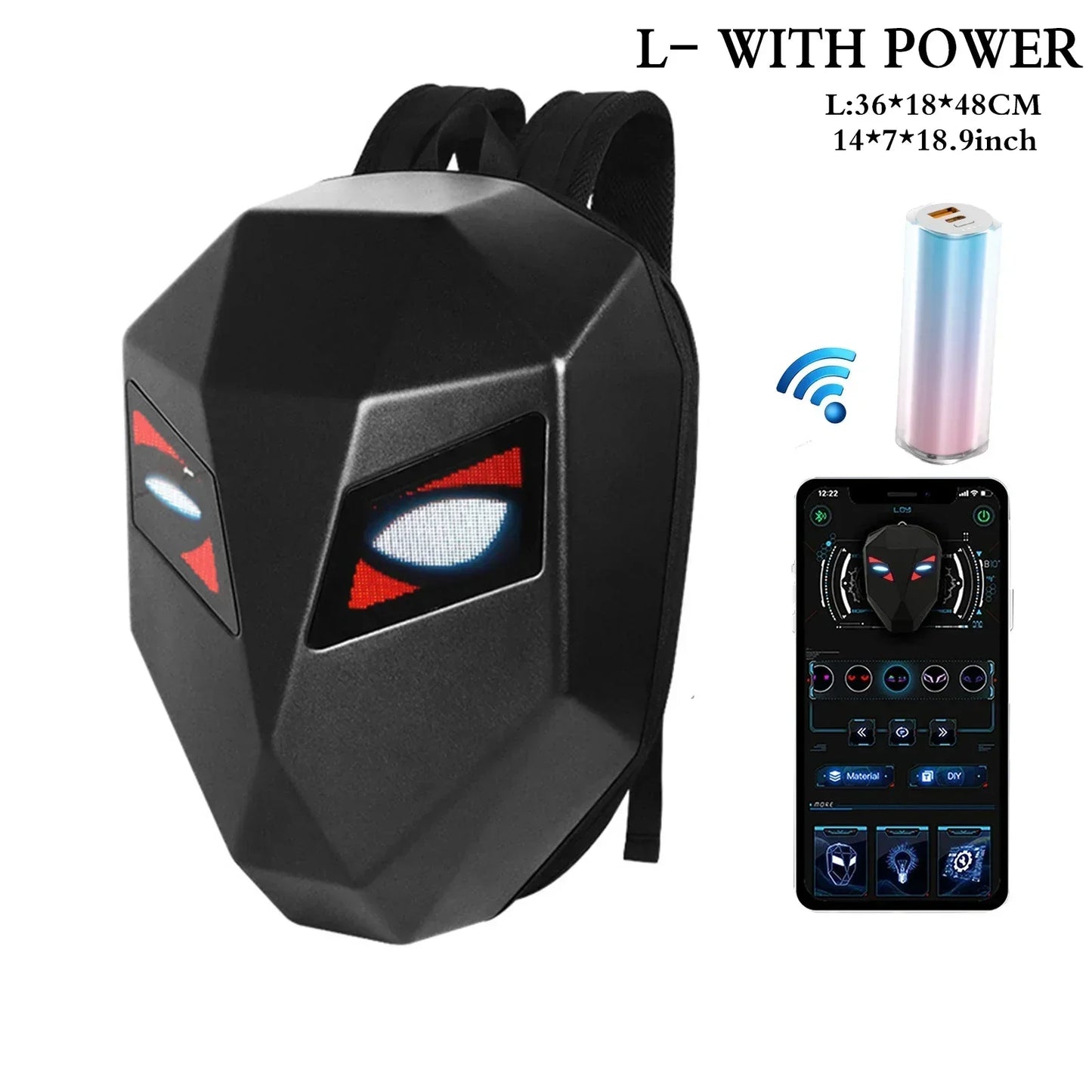 LOY LED Knight Cycling Backpack - Waterproof Motorcycle Helmet Bag with Bluetooth APP Control, Hard Shell Laptop Bag with LED Lights
