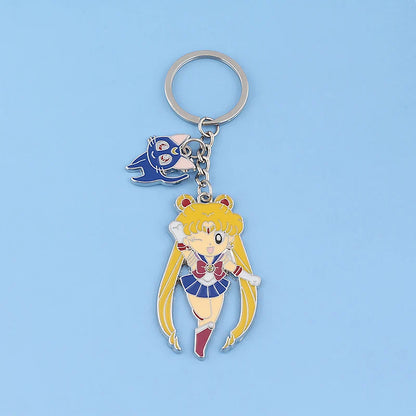 6PCS Anime Star & Moon Metal Keychains — Sailor Moon Tsukino Usagi & Luna Cat Cosplay Props, Pendant Jewelry Ornament