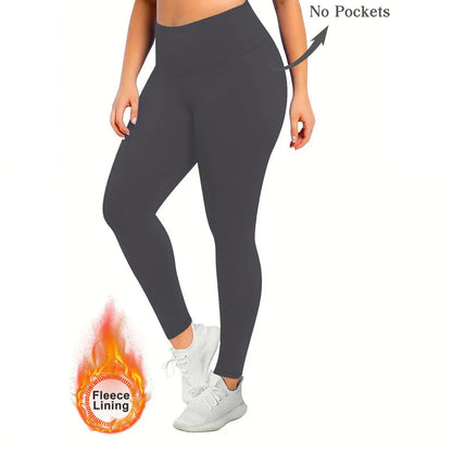 Women’s Winter Plus Velvet Leggings, Seamless Push Up, Plus Size High Waist Fleece Warm Fitness Yoga Pants, Slim Legging Sportswear