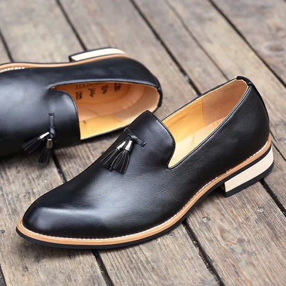 Men’s Italian Leather Slip-On Oxford Shoes - Classic Flat Formal Business & Dress Shoes for Men