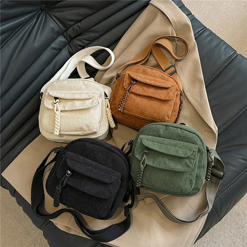 Corduroy Women's Small Shoulder Bag - Cute Crossbody Tote for Teen Girls, Korean Harajuku Style Messenger Bag