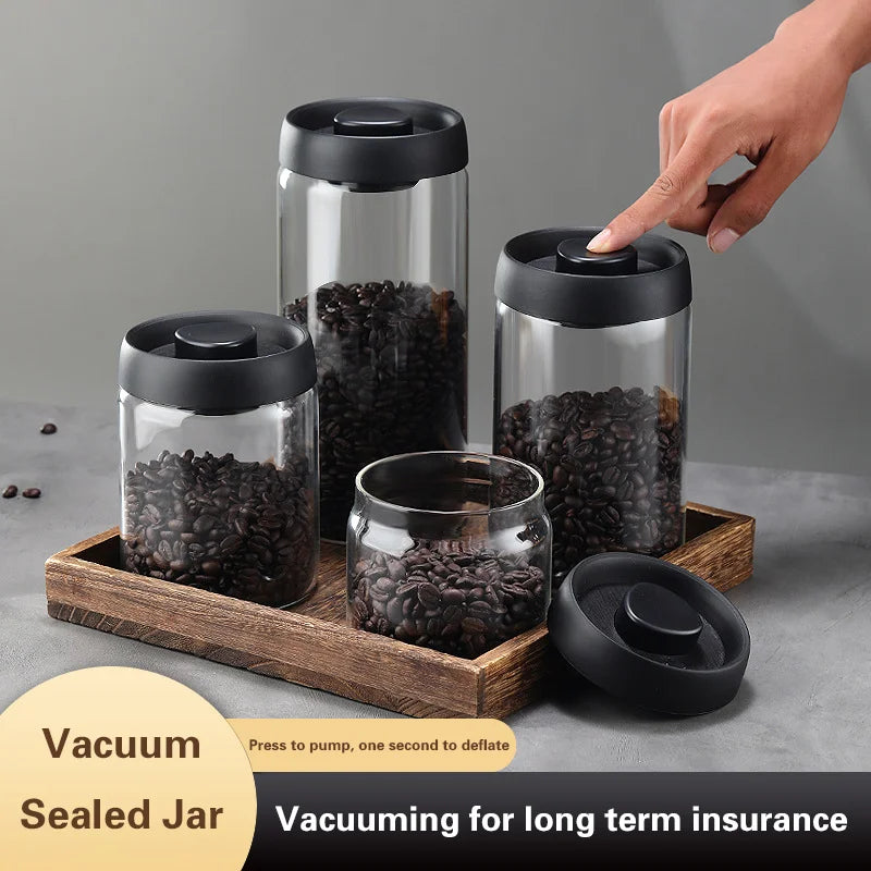 Vacuum Sealed Glass Coffee Bean Jar — Airtight, Moisture-Proof Household Container with Air Extraction for Fresh Coffee