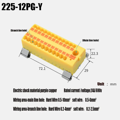 Push-In Modular Wire Connector Terminal Block – Compact 1-In Multiple-Out Splicing Lighting Connector, 225 Series (1Pc)