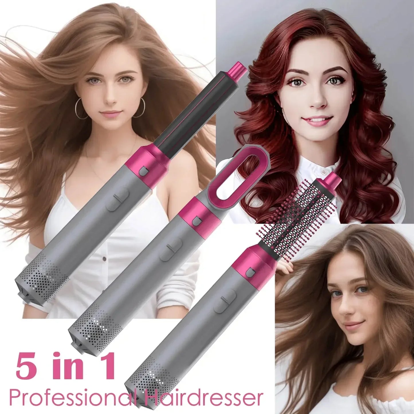 5-in-1 Hair Dryer Comb Set – Professional Hot Air Styler for Curling, Straightening & Volumizing Hair at Home