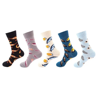 5-Pair Funny Printed Sports Socks - Harajuku Hip Hop Casual Fashion Socks for Men & Women