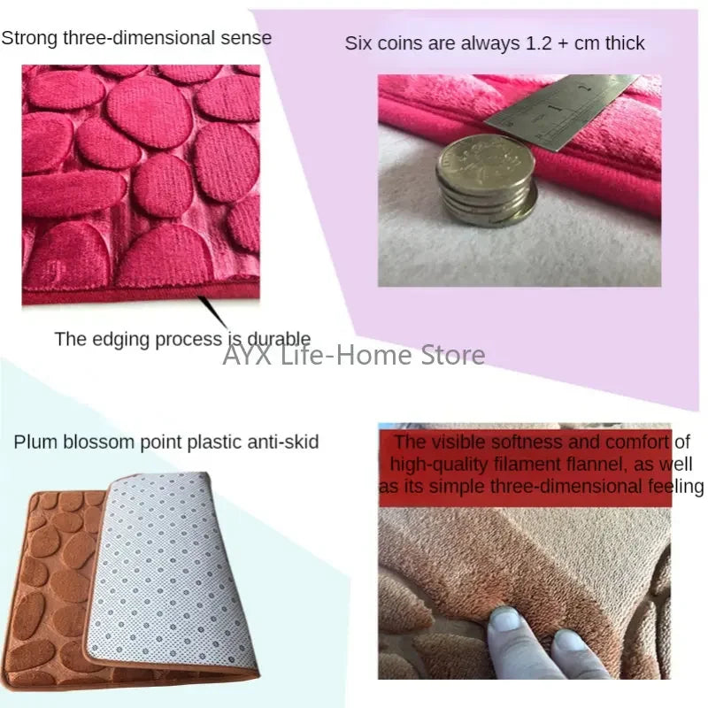 2PC Set Funnel Cobblestone Anti-Slip Bathroom Mat - Toilet Rug, New Bath Mat Set