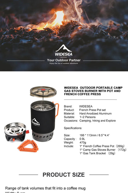 Widesea Camping Cooking System – Gas Stove Burner with Heat Exchanger, Coffee Pot & Cookware for Outdoor Tourism