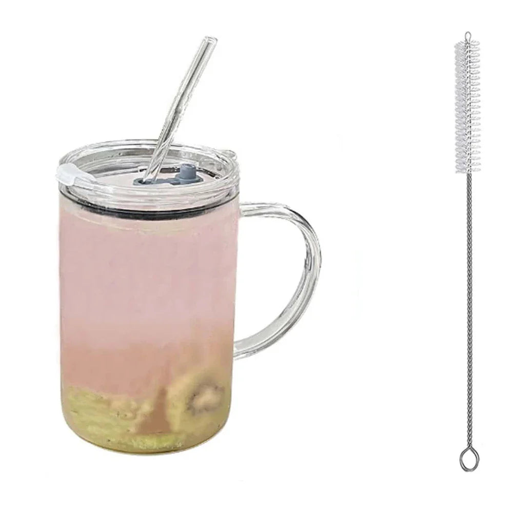 Transparent Glass Tumbler with Lid and Straw - Versatile Drinking Cup for Coffee, Juice, and Milk