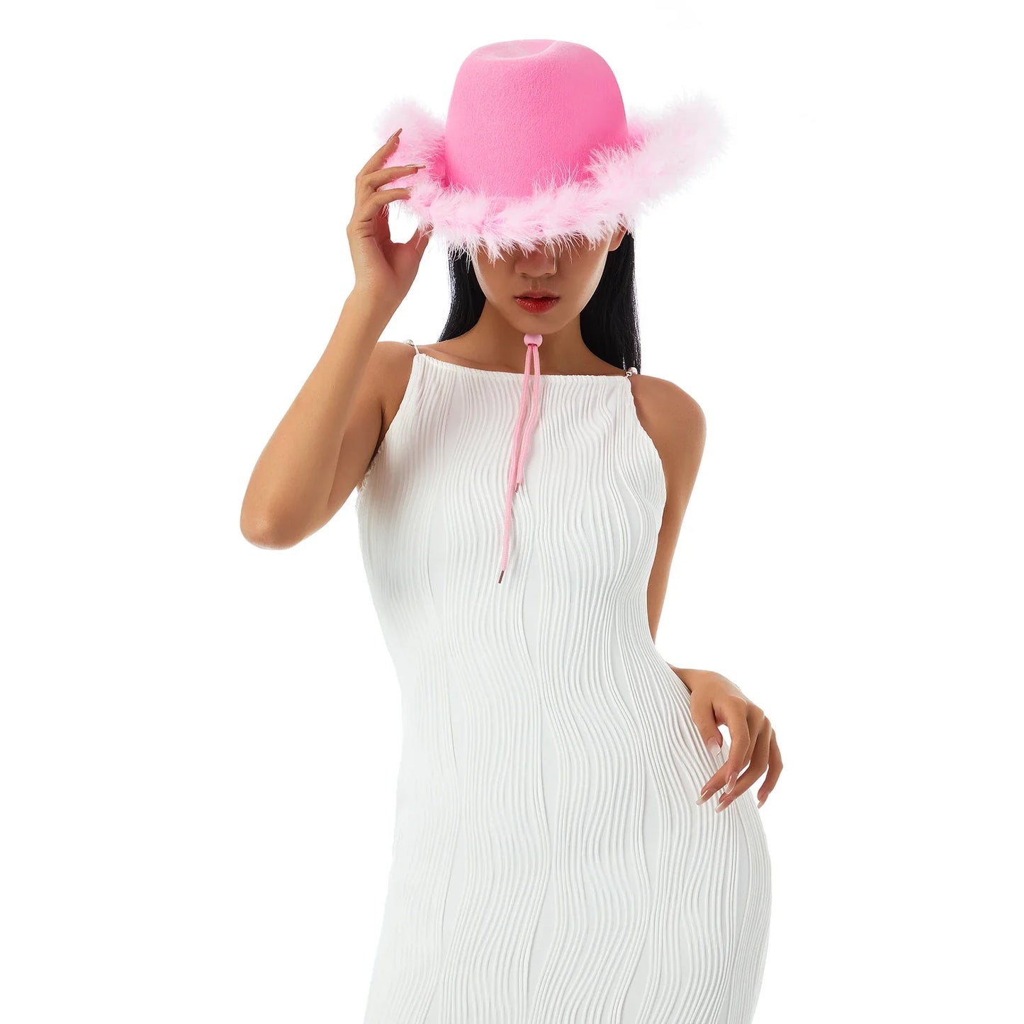 Women's Cowboy Hat – Wide Brim Solid Color with Furry Trim for Parties & Outings