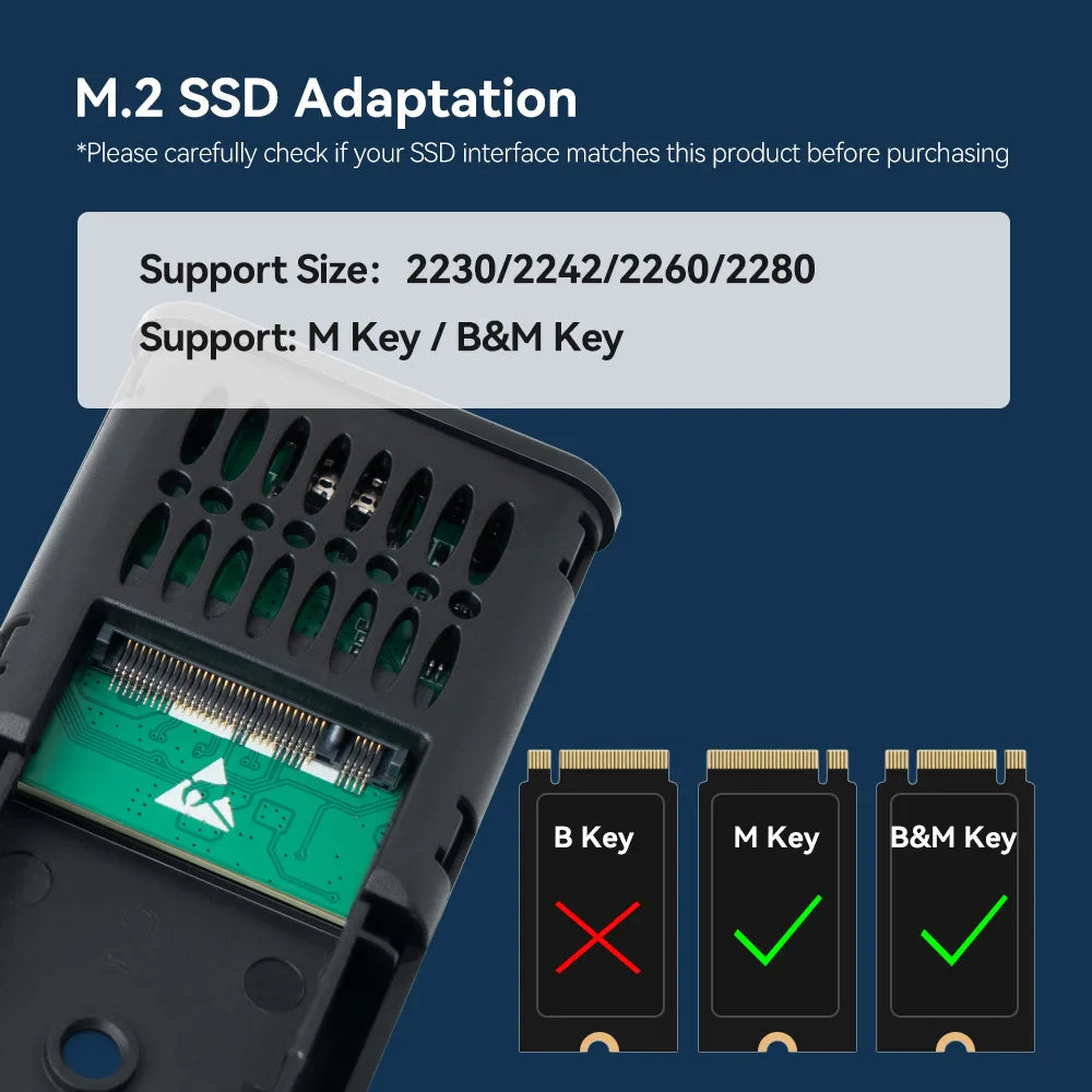 UnionSine 20Gbps M.2 PCIe SSD Case – Dual Protocol M.2 to USB Type-C 3.1 Adapter for NVMe, NGFF, and SATA SSD