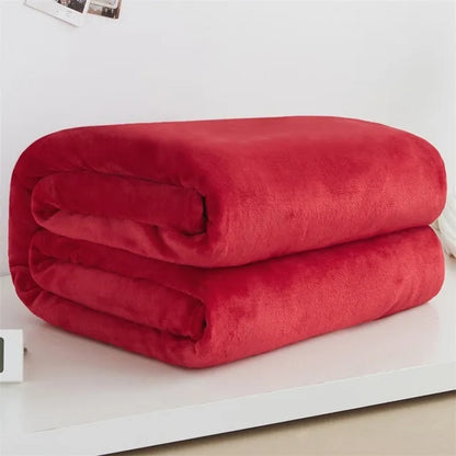 230GSM Coral Fleece Flannel Blanket – Soft Warm Solid Color Bedspread Sofa Throw Faux Fur Plaid Blanket (Blue/Pink)
