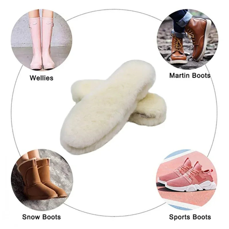 Natural Sheepskin Insoles - Warm Fur Wool Shoe Pads for Men and Women, Soft Thick Cashmere Inserts for Winter Snow Boots