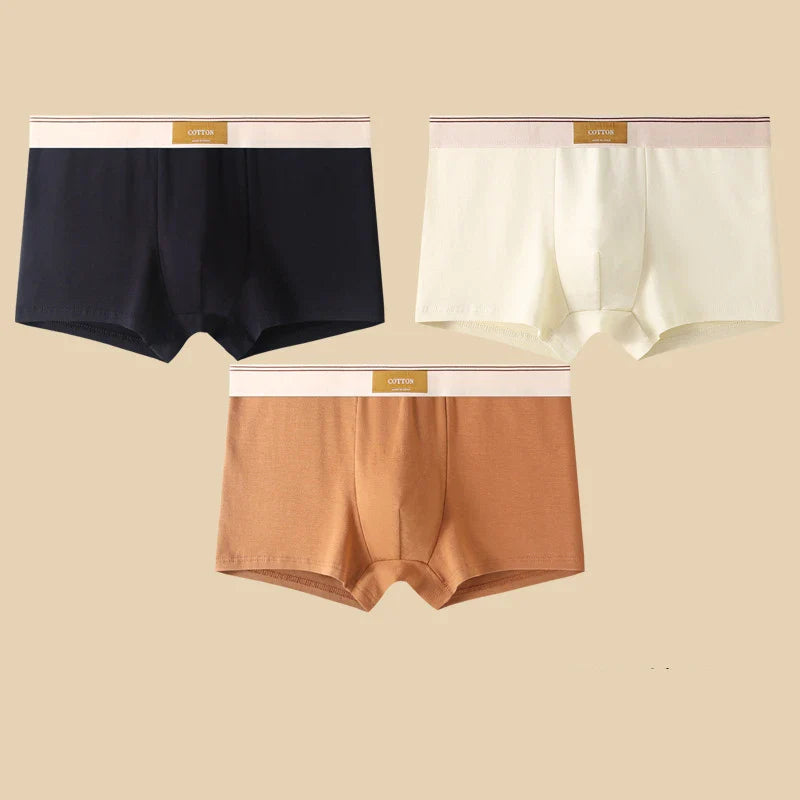 3PCS Men’s Cotton Boxer Shorts – Comfortable Breathable Solid Color Underwear Set for Everyday Wear & Sports Comfort