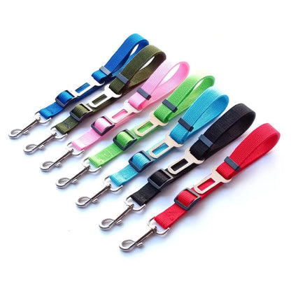 Adjustable Dog Car Seat Belt Harness – Nylon Reflective Elastic Safety Strap with Cushioning for Pet Travel