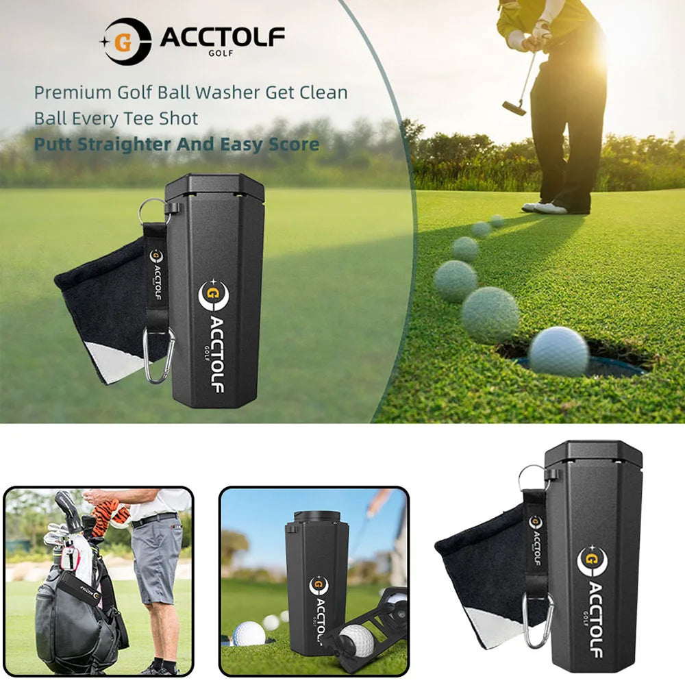 Golf Ball Washer Cleaning Machine – Reusable Towel & Cart Cup Holder, Portable Bag Cleaner Accessories, Perfect Gift