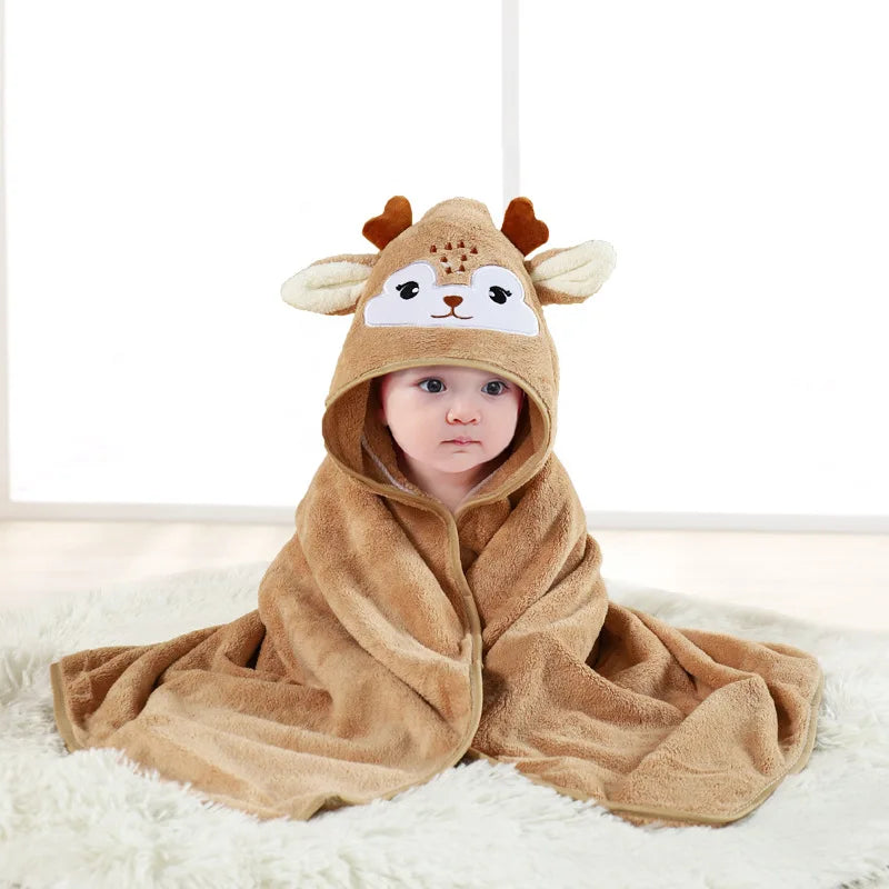 Animal Baby Bathrobe – Soft, Quick-Absorbent Hooded Coral Velvet Sleeping & Cuddle Robe for All Occasions