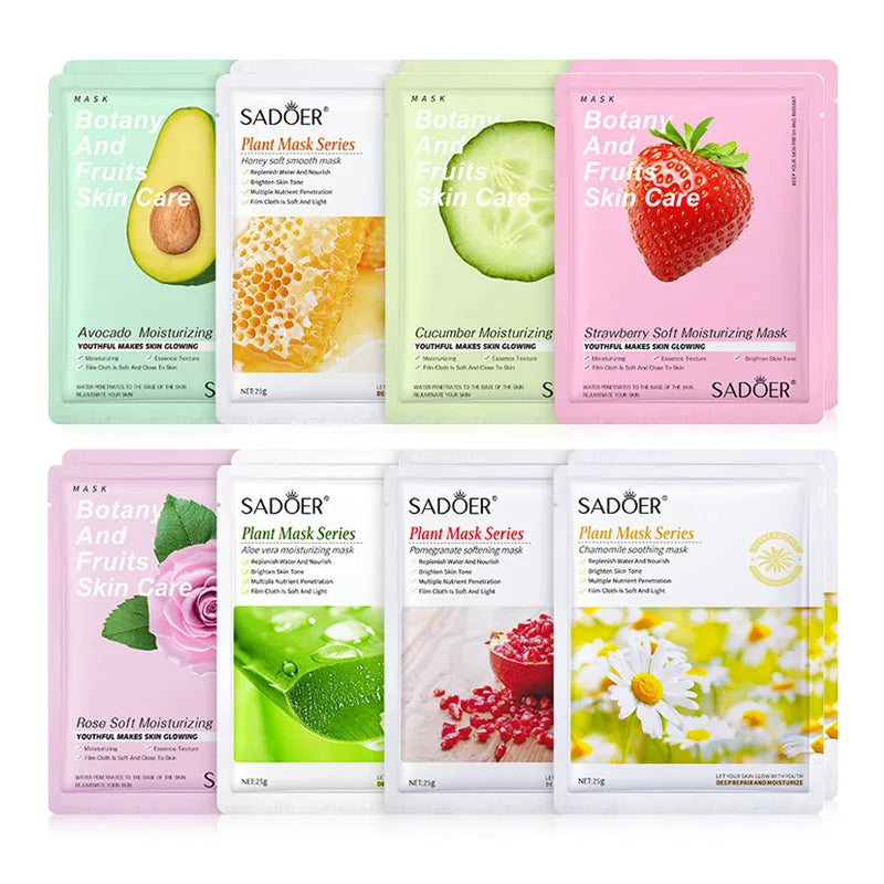 8PCS Natural Plant Facial Masks – Korean Skincare Hydrating, Moisturizing & Firming Face Care Set