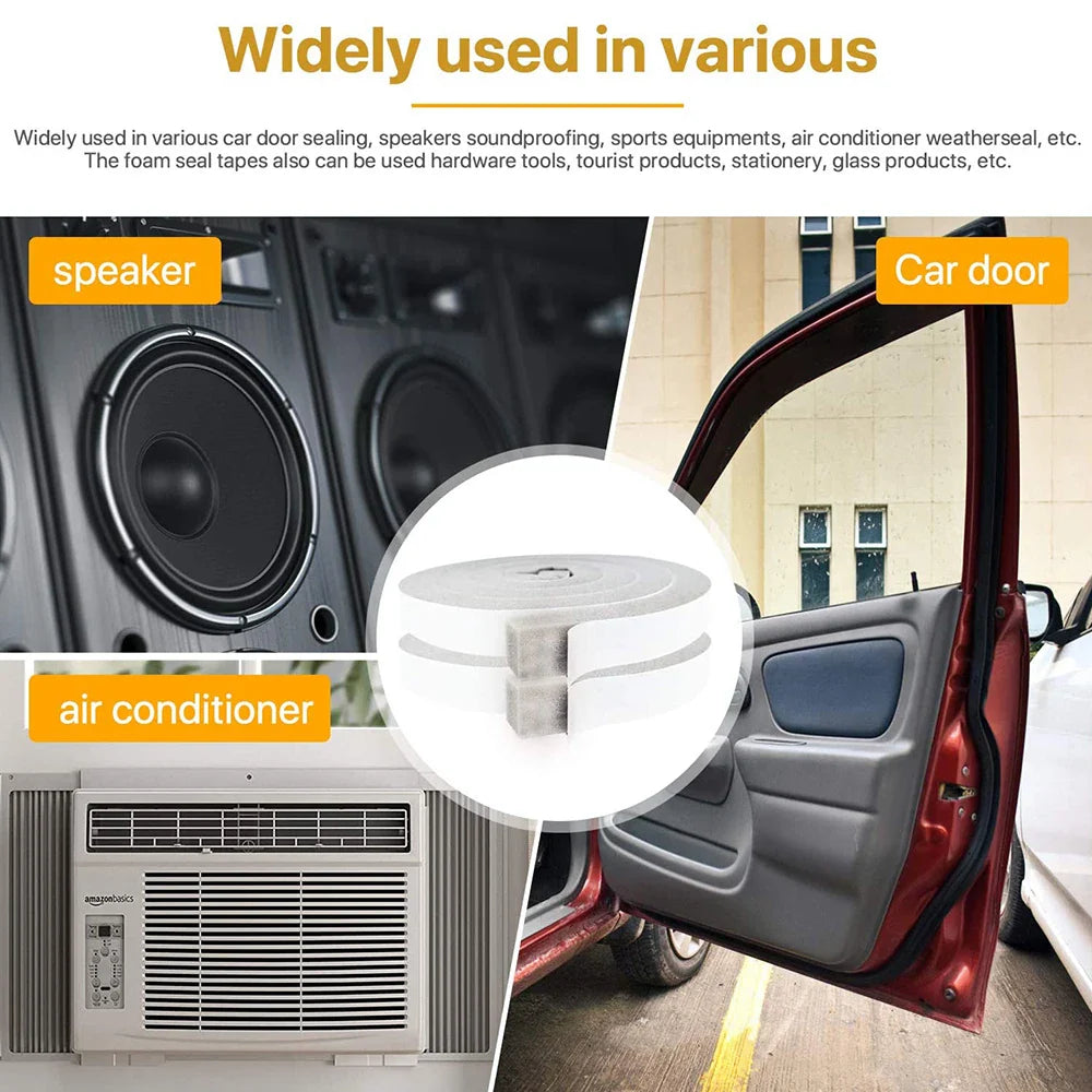 4M PU Sponge Foam Seal Strip Tape - Adhesive Anti-Collision Soundproof Weather Stripping for Doors, Windows, Furniture Protection