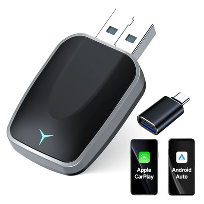 2-in-1 Wired to Wireless CarPlay & Android Auto Adapter — Plug & Play Wireless Car Multimedia Adapter