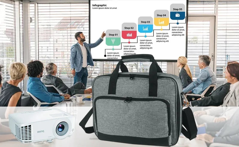 Universal Projector Storage Bag – Thickened Travel Case Handbag for Epson, BenQ & ViewSonic, Grey