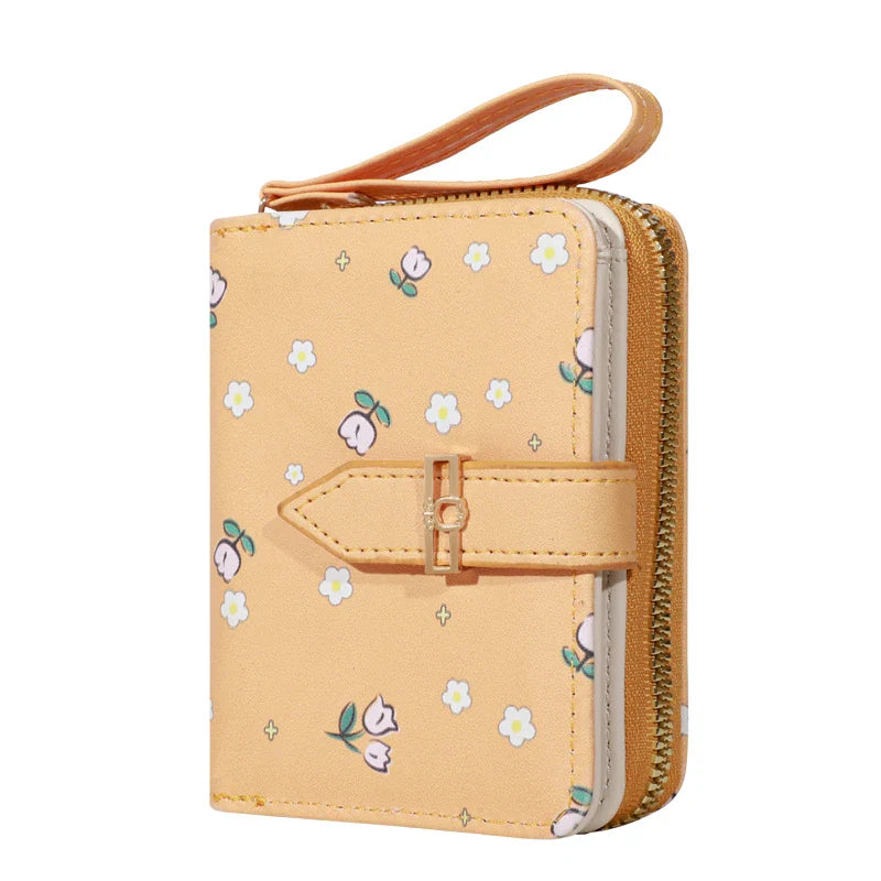 Flower Patterned Credit Card Holder – Small Zipper Card Case Wallet for Women & Men, Handheld and Compact