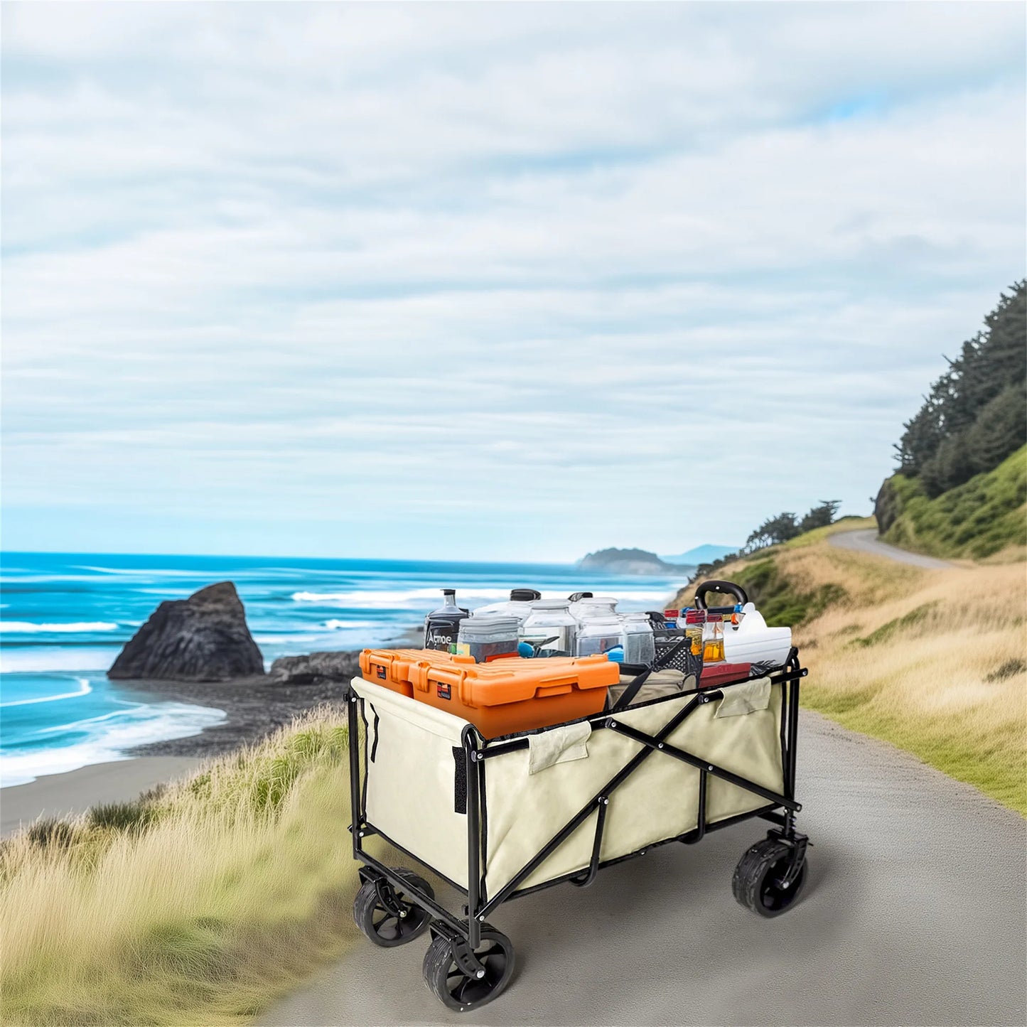Wisfor Heavy Duty Foldable Wagon Cart — 440 Lbs Capacity, Adjustable Handle for Camping, Shopping & Beach