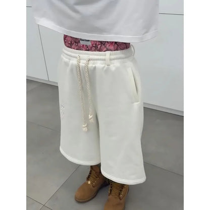 Y2K Double-Waist Embroidered Shorts - Loose American Streetwear Five-Quarter Pants