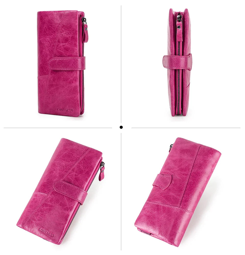 Women's Genuine Leather Long Wallet – Fashion Clutch with Coin Purse, Card Holder & Phone Pocket by Contact's