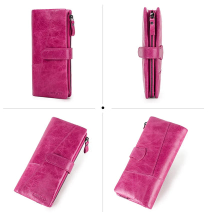 Women's Genuine Leather Long Wallet – Fashion Clutch with Coin Purse, Card Holder & Phone Pocket by Contact's