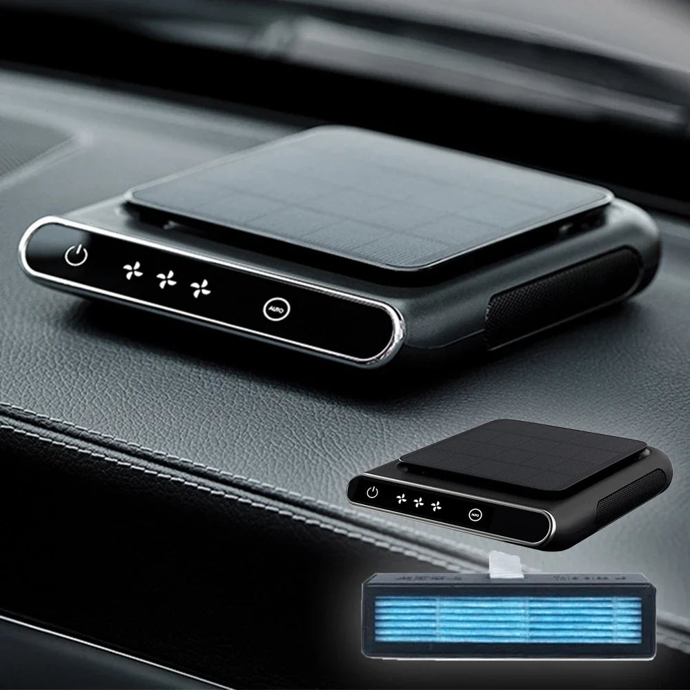Solar Car Air Purifier - 1200mAh USB Rechargeable Wireless Air Ionizer & Freshener