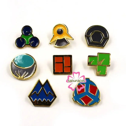 Set of 8 Pokémon Gym Badge Pins – League Region Brooches from Kanto, Johto, Hoenn, Sinnoh, Unova, Kalos & Orange Islands