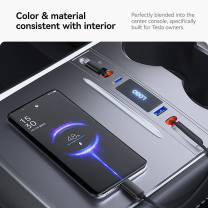 YZ 27W Quick Charger & USB Hub for Tesla Model 3/Y 2023 — Intelligent Car Docking Station & Adapter