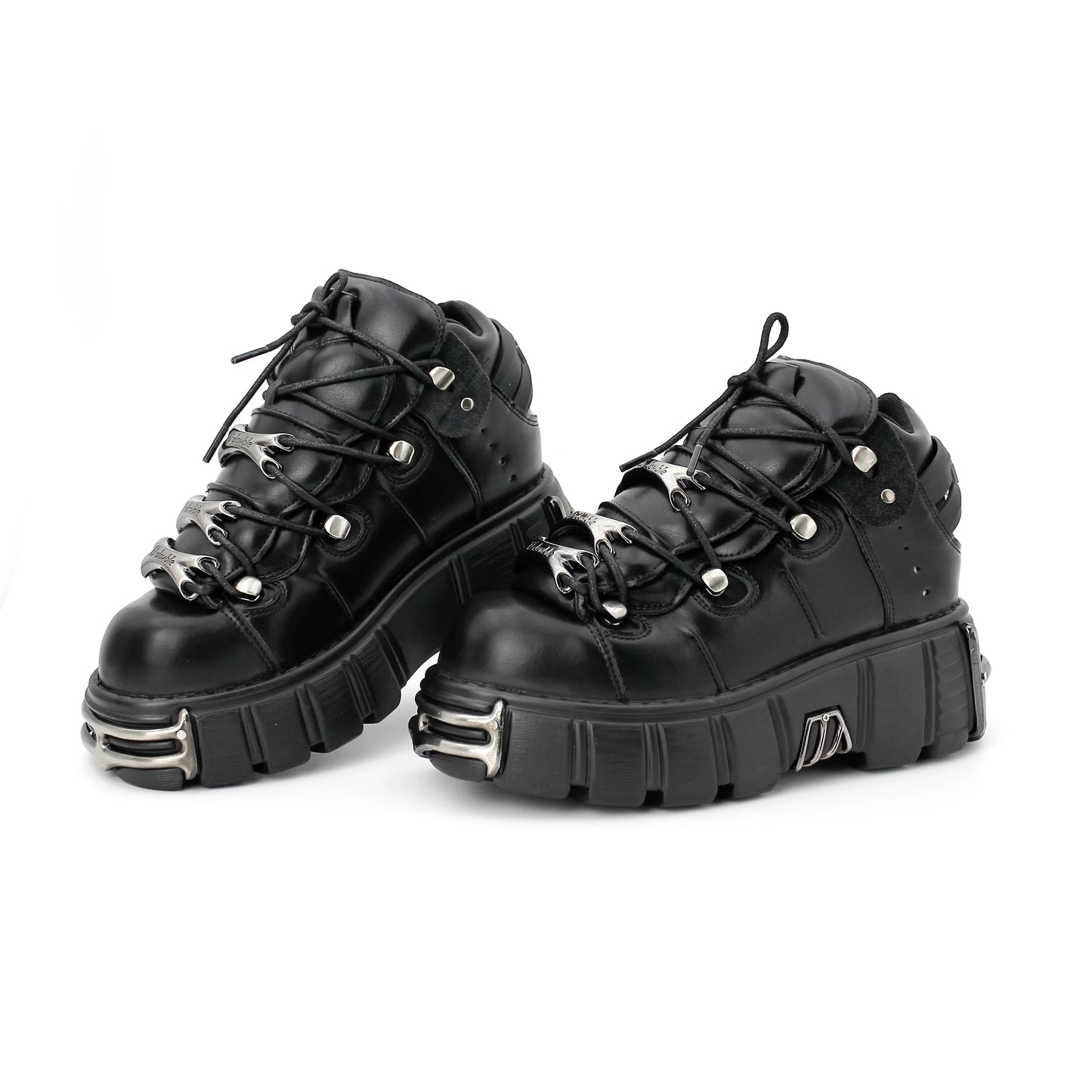New 2024 Punk Style Women's Platform Shoes – 6CM Lace-Up Rock Boots with Metal Decor