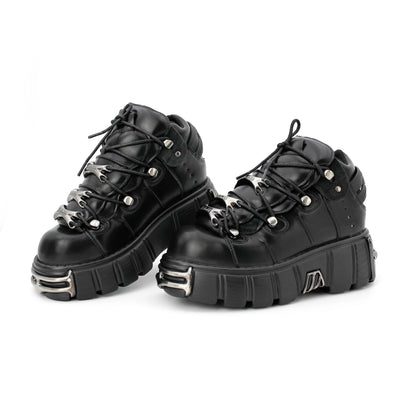 New 2024 Punk Style Women's Platform Shoes – 6CM Lace-Up Rock Boots with Metal Decor