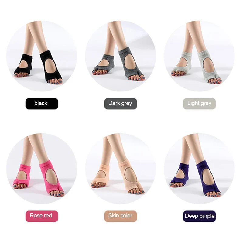 Women's Two-Toe Yoga Socks - Ballet Dance Half-Finger Slippers, Quick-Dry Breathable Non-Slip Silicone Sport Pilates Socks