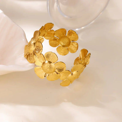 Punk Sunflower Fish Gold Stainless Steel Bracelet – Trendy Women’s Bangle Wedding Couple Jewelry