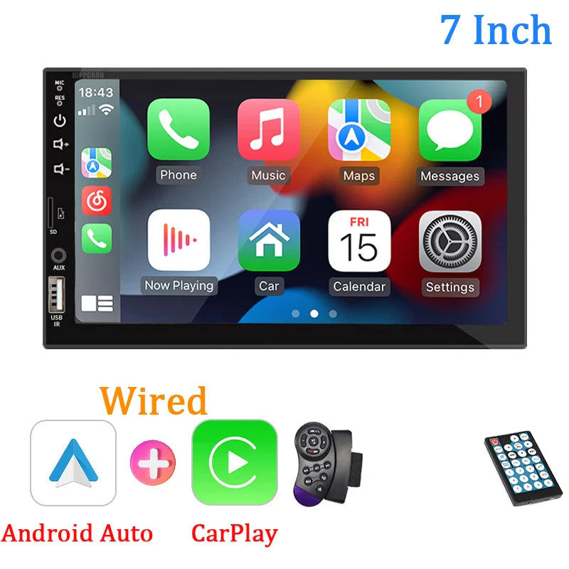 7" Car Radio – 1 Din Carplay Android Auto Multimedia Player, HD Touch Screen, FM, AUX Input, Bluetooth & MirrorLink Autoradio