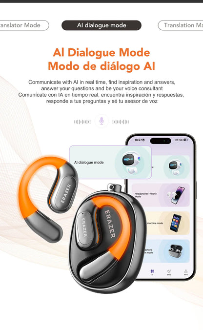 ERAZER XF31 AI Translator Earphones - Bluetooth Translation Earbuds, Sleep ASMR Headset, DIY APP, Wireless Open-Back Headphones