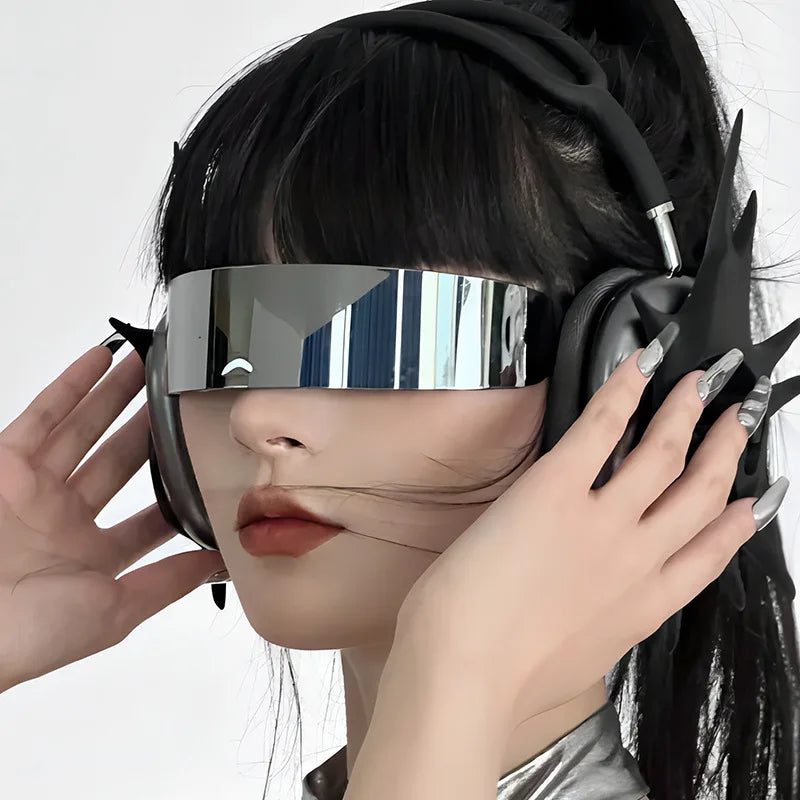 Y2K Future Warrior Rimless Sunglasses – One Piece Lens Cyber Punk Wrap Around Sun Glasses for Men & Women, Hip Hop Party Style