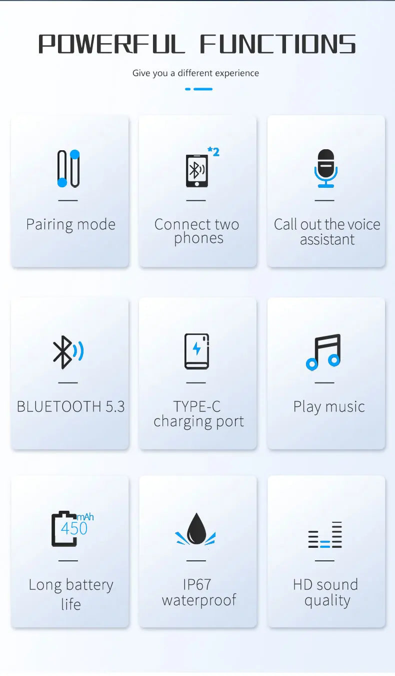 Bluetooth 5.3 Wireless Motorcycle Helmet Headset - Waterproof Earphone with Hands-Free Call & Music Player for Moto Helmet