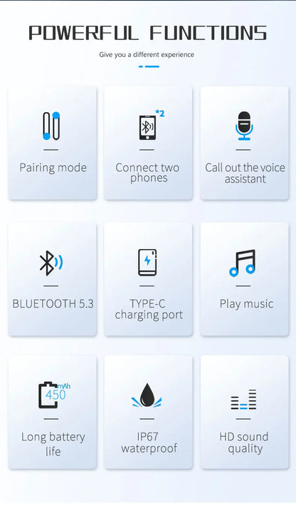 Bluetooth 5.3 Wireless Motorcycle Helmet Headset - Waterproof Earphone with Hands-Free Call & Music Player for Moto Helmet