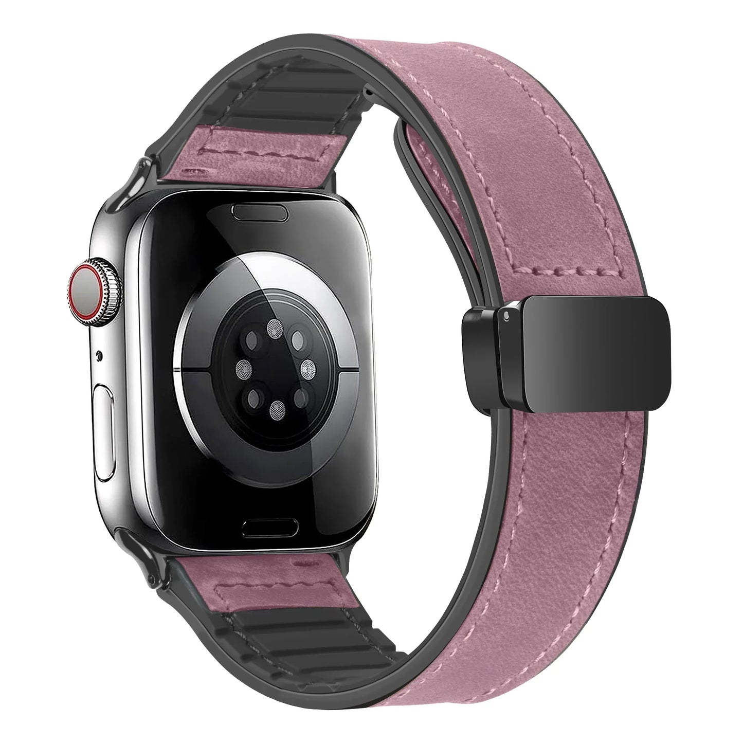 Leather Strap for Apple Watch – Compatible with Series 5-10, Ultra, SE, 40-49mm, Men’s Silicone & Leather iWatch Band