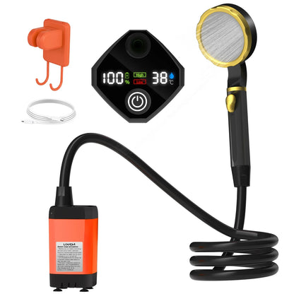Camping Shower Pump Kit – RV & Outdoor Shower with Digital Display, Adjustable Full-Screen Shower for Backyard