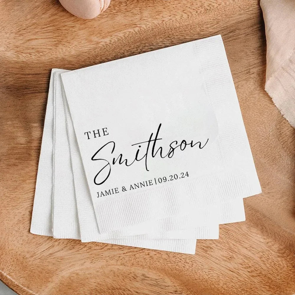50pcs Personalized Wedding Cocktail Napkins – Custom Initials & Pet Portrait Dinner Party Decor