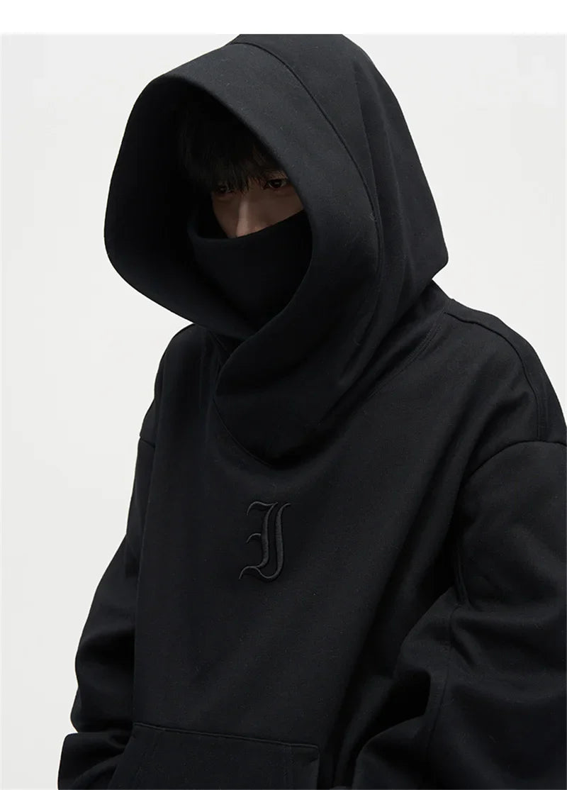 Autumn Ninja Streetwear Turtleneck Hoodie for Men – Letter Embroidered Hip Hop Fashion Sweatshirt, Y2K Vintage Fleece