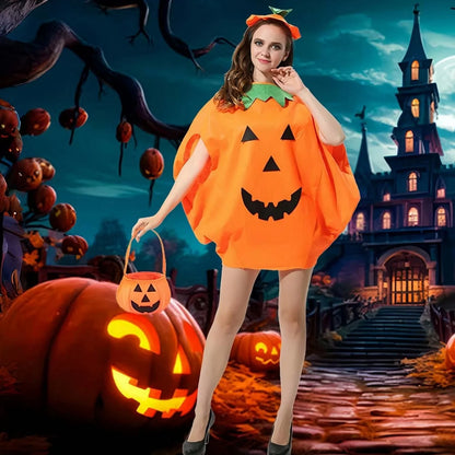 Women’s Pumpkin Halloween Costume Set - 3-Piece Cute Orange Cosplay Outfit with Hat for Parties & Carnival