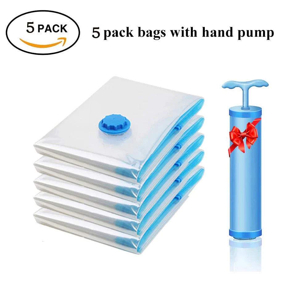 Vacuum Storage Bags for Clothes — Wardrobe Organizer Space-Saving Seal Bags for Pillows, Bedding & Blankets